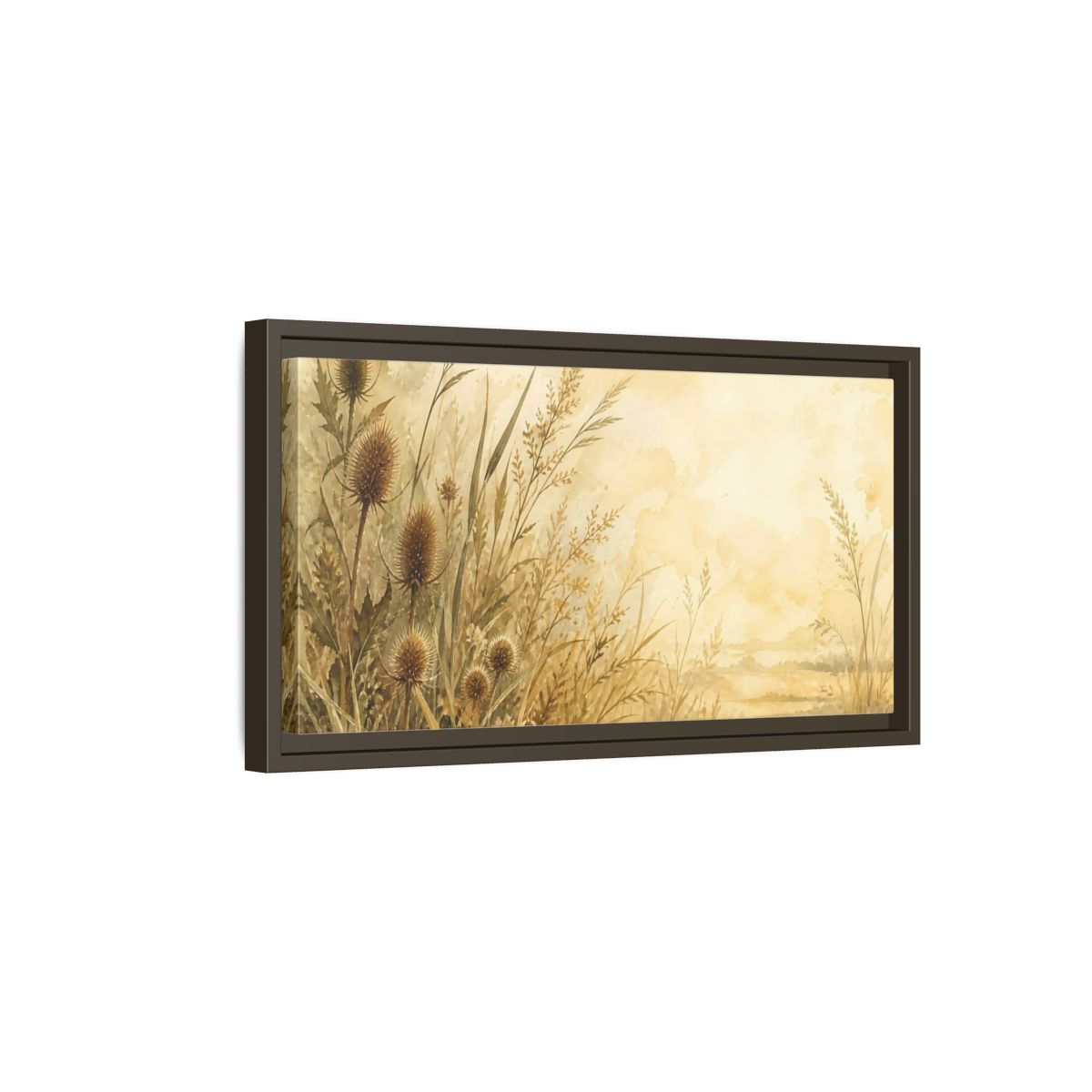 Side Mockup 7. Sepia Wild Grasses shown as framed canvas print