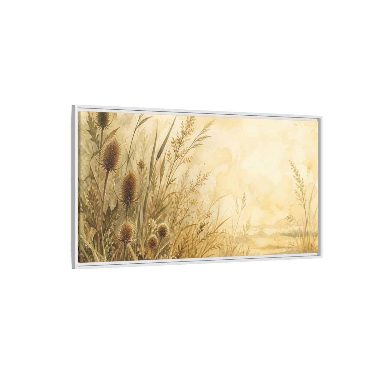 Side Mockup 3. Sepia Wild Grasses shown as framed canvas print