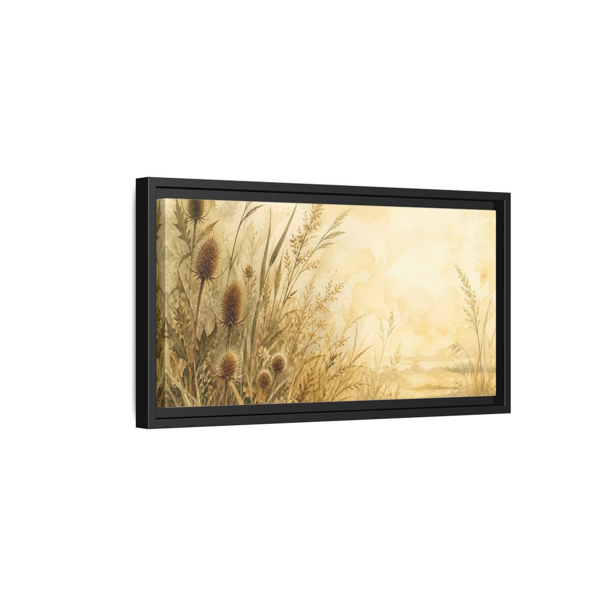 Side Mockup 8. Sepia Wild Grasses shown as framed canvas print