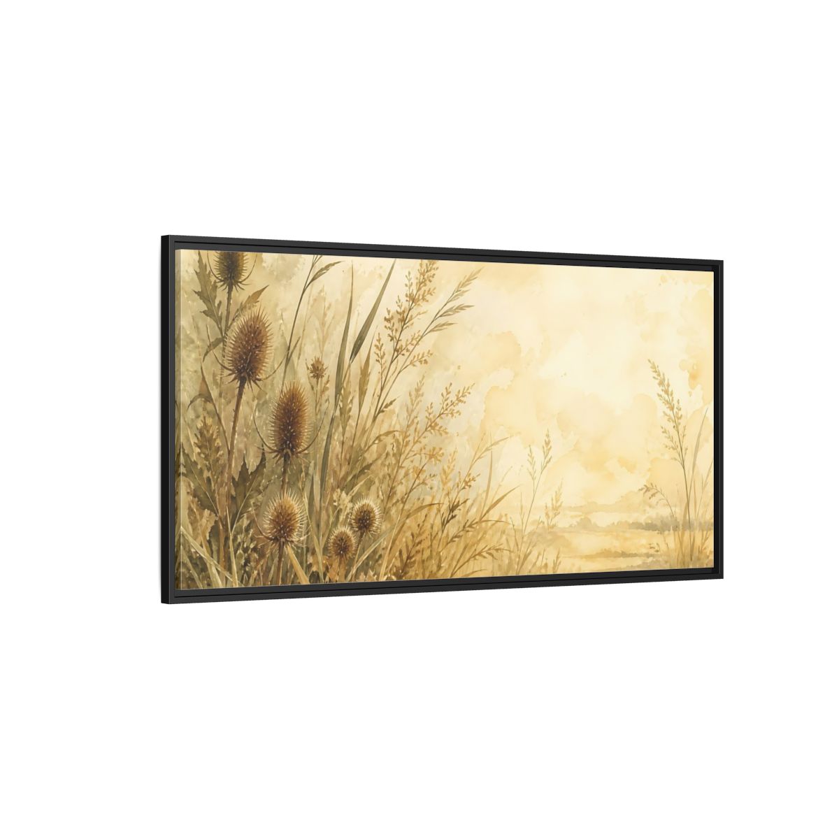 Side Mockup 5. Sepia Wild Grasses shown as framed canvas print