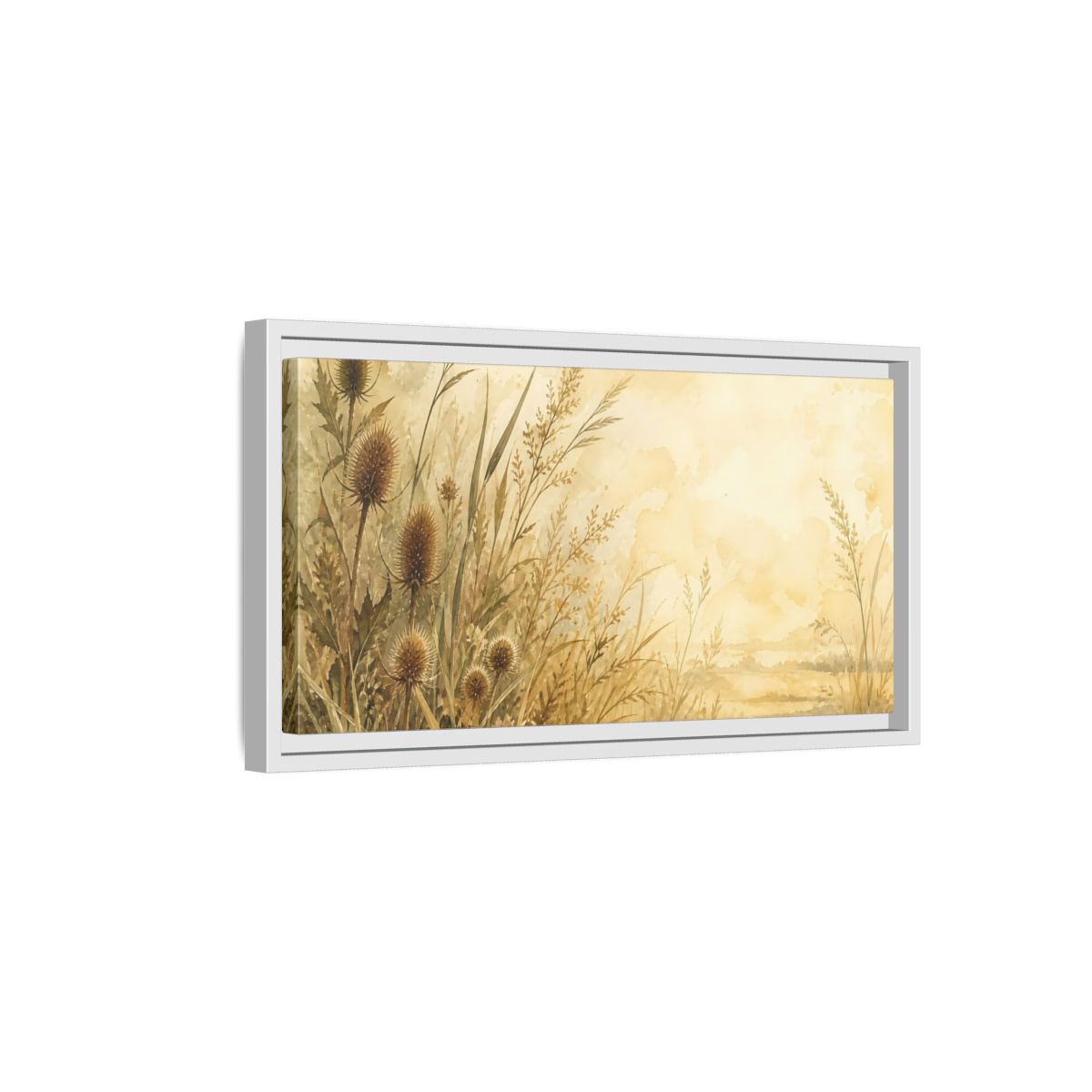 Side Mockup 6. Sepia Wild Grasses shown as framed canvas print