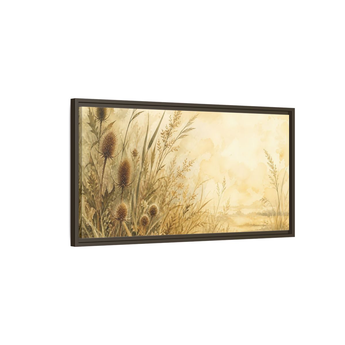 Main Mockup. Sepia Wild Grasses shown as framed canvas print