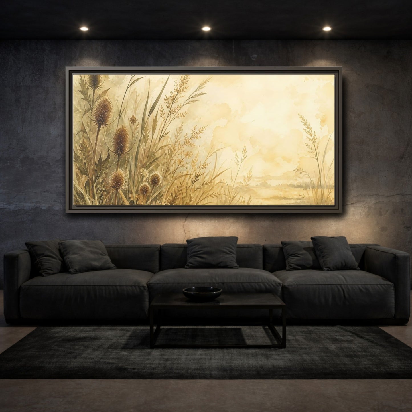 Mockup 3. Sepia Wild Grasses shown as framed canvas print