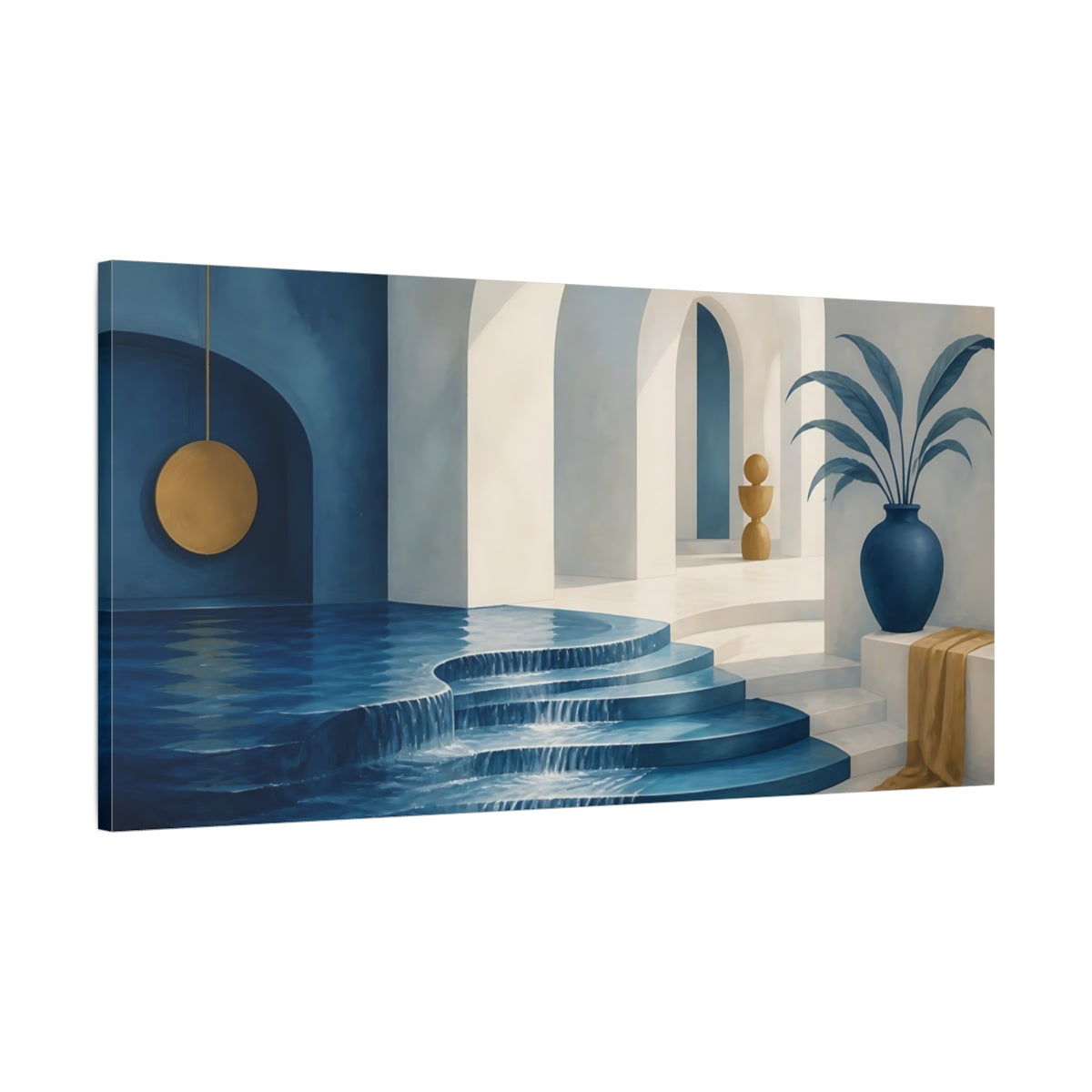 Main Mockup. Serene Blue Archway Pool shown as canvas print