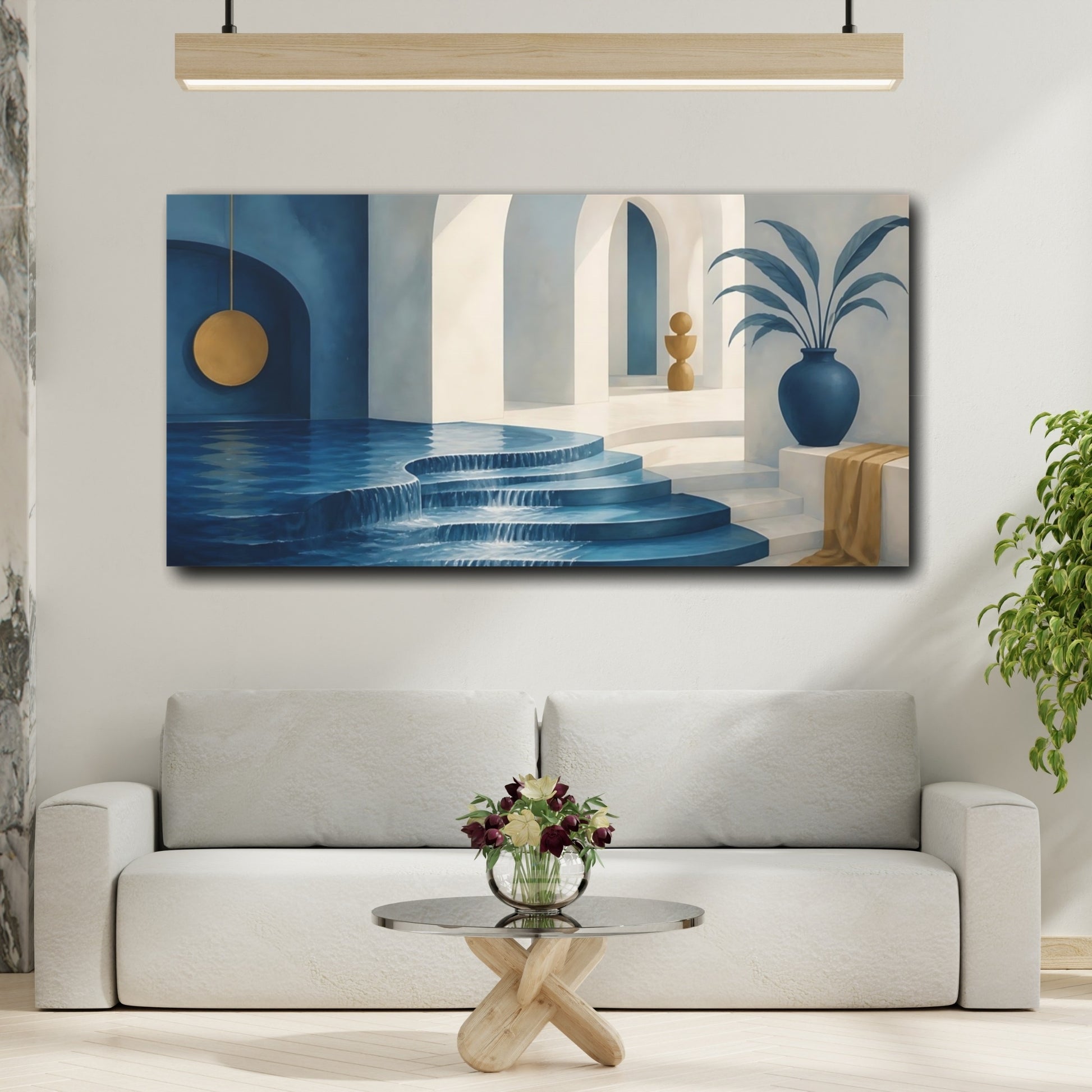 Mockup 2. Serene Blue Archway Pool shown as canvas print
