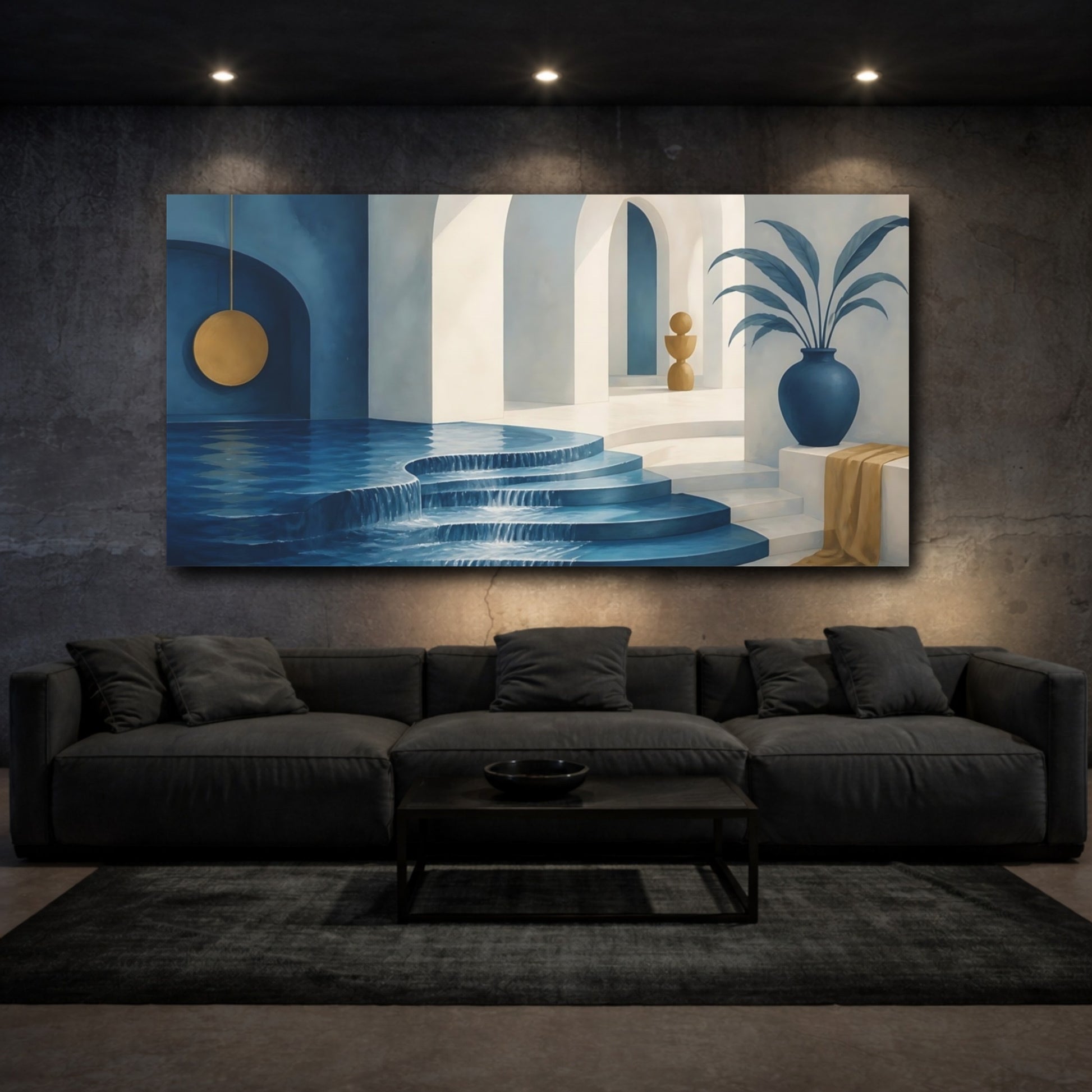 Mockup 3. Serene Blue Archway Pool shown as canvas print