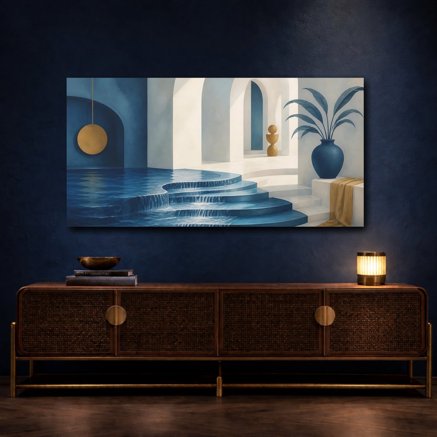 Mockup 4. Serene Blue Archway Pool shown as canvas print