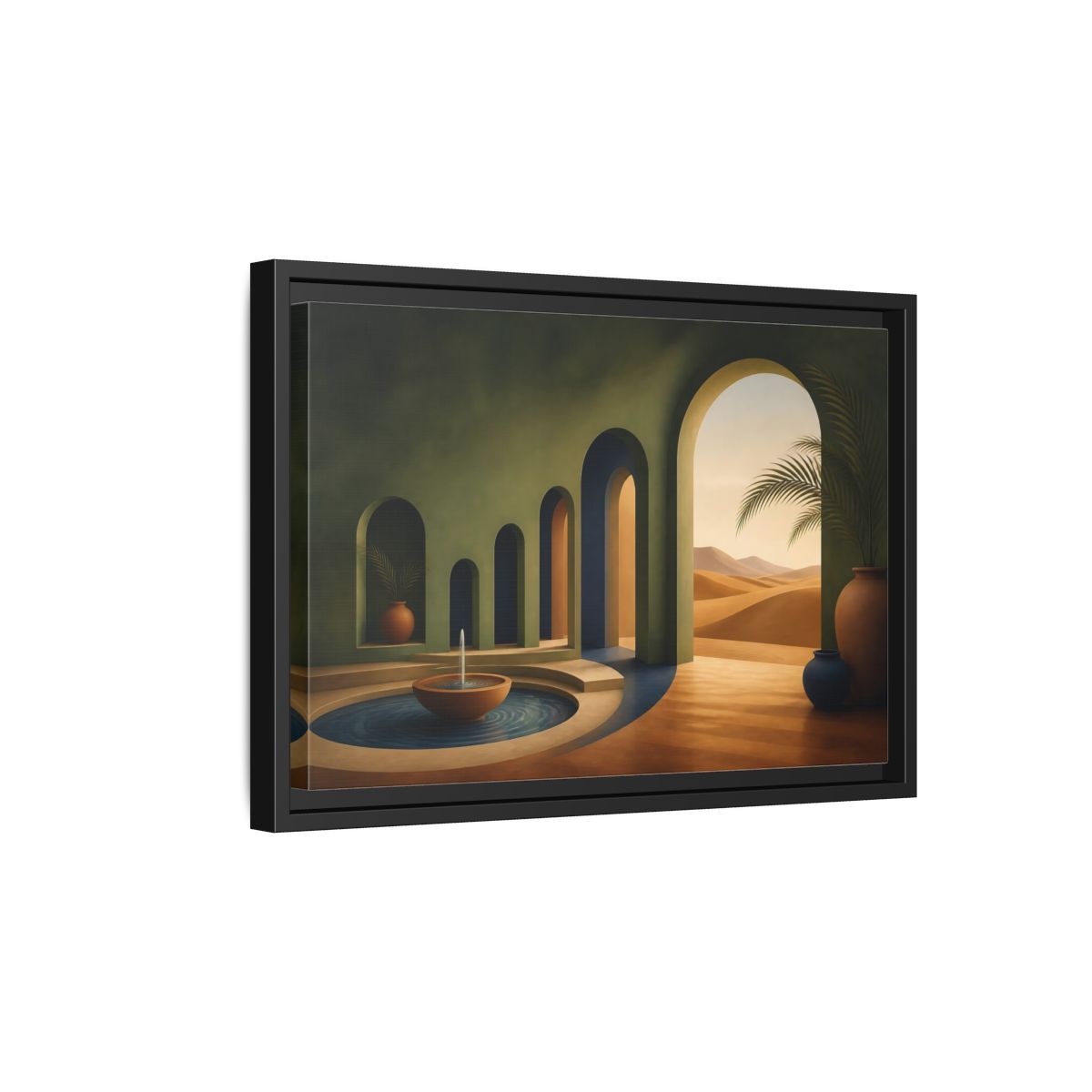 Side Mockup 6. Serene Desert Archway shown as framed canvas print