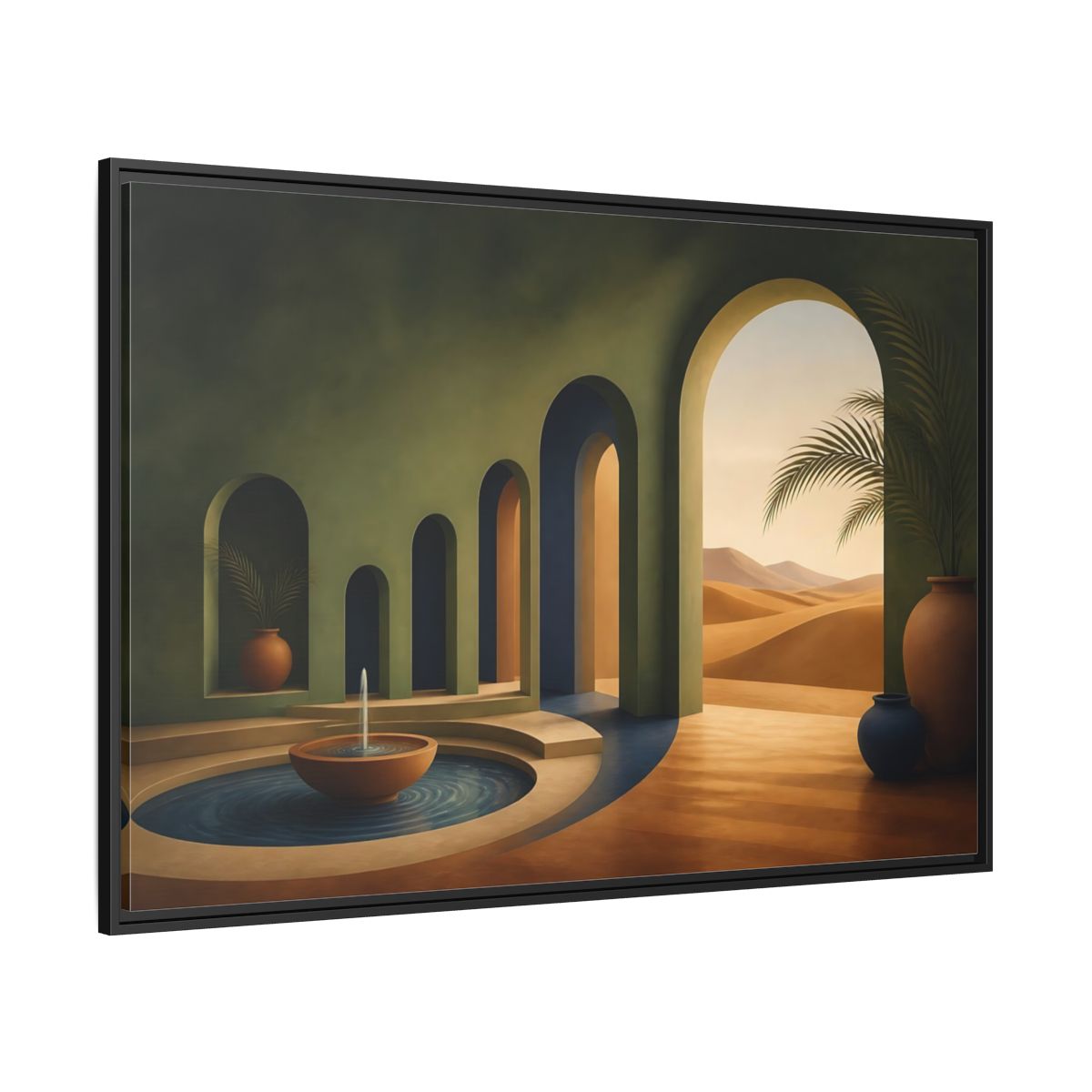 Side Mockup 12. Serene Desert Archway shown as framed canvas print