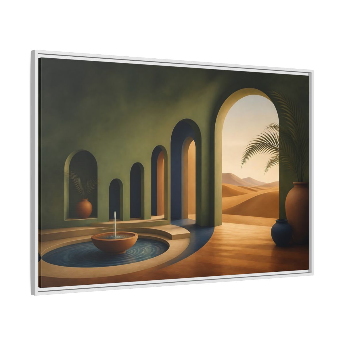 Side Mockup 7. Serene Desert Archway shown as framed canvas print