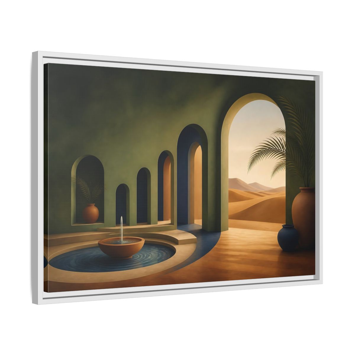 Side Mockup 10. Serene Desert Archway shown as framed canvas print