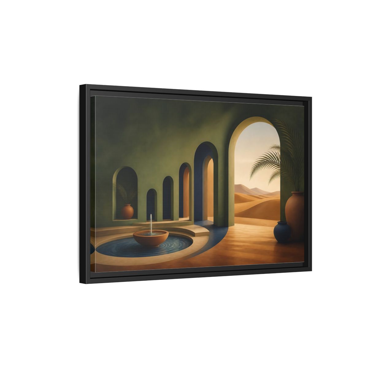 Side Mockup 3. Serene Desert Archway shown as framed canvas print
