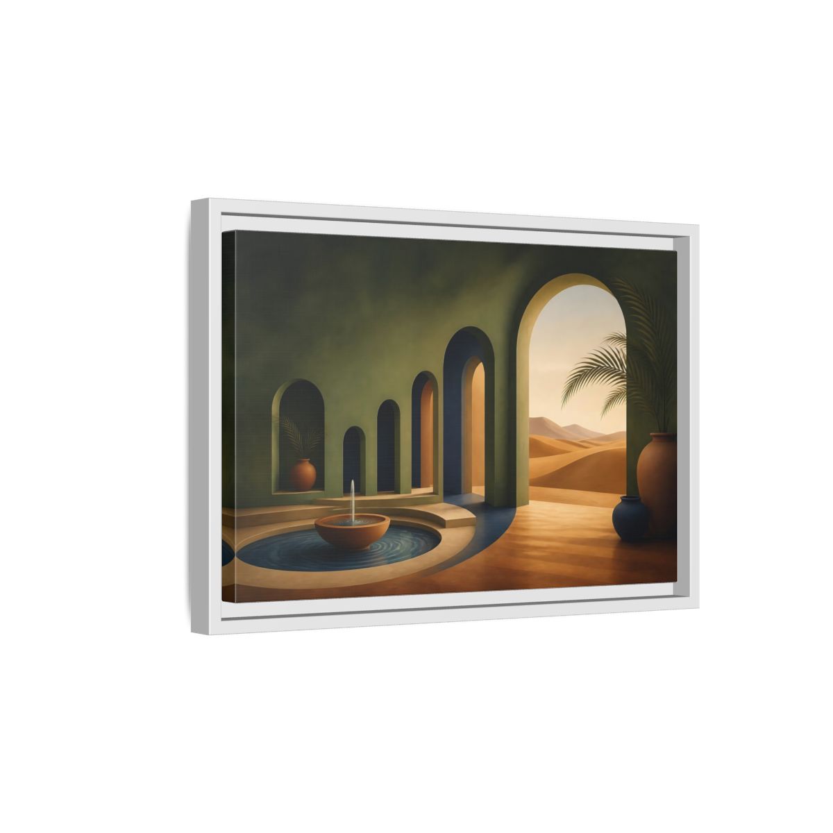 Side Mockup 4. Serene Desert Archway shown as framed canvas print