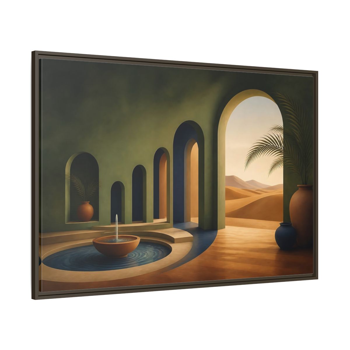 Side Mockup 8. Serene Desert Archway shown as framed canvas print