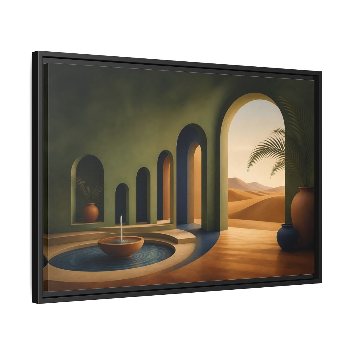 Side Mockup 14. Serene Desert Archway shown as framed canvas print