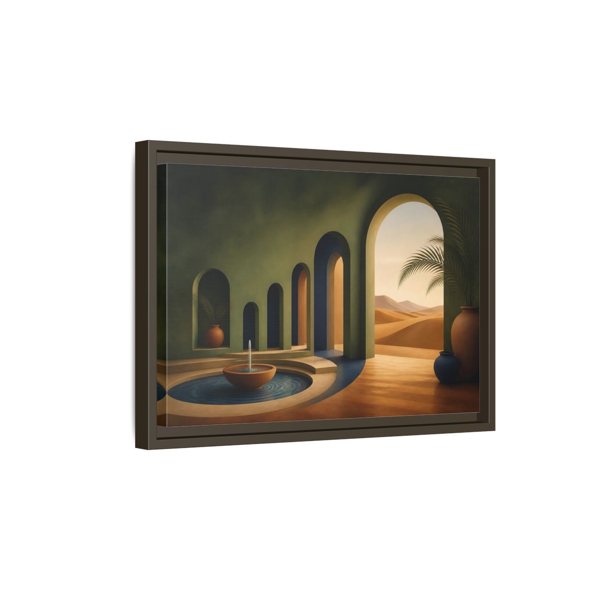 Side Mockup 5. Serene Desert Archway shown as framed canvas print