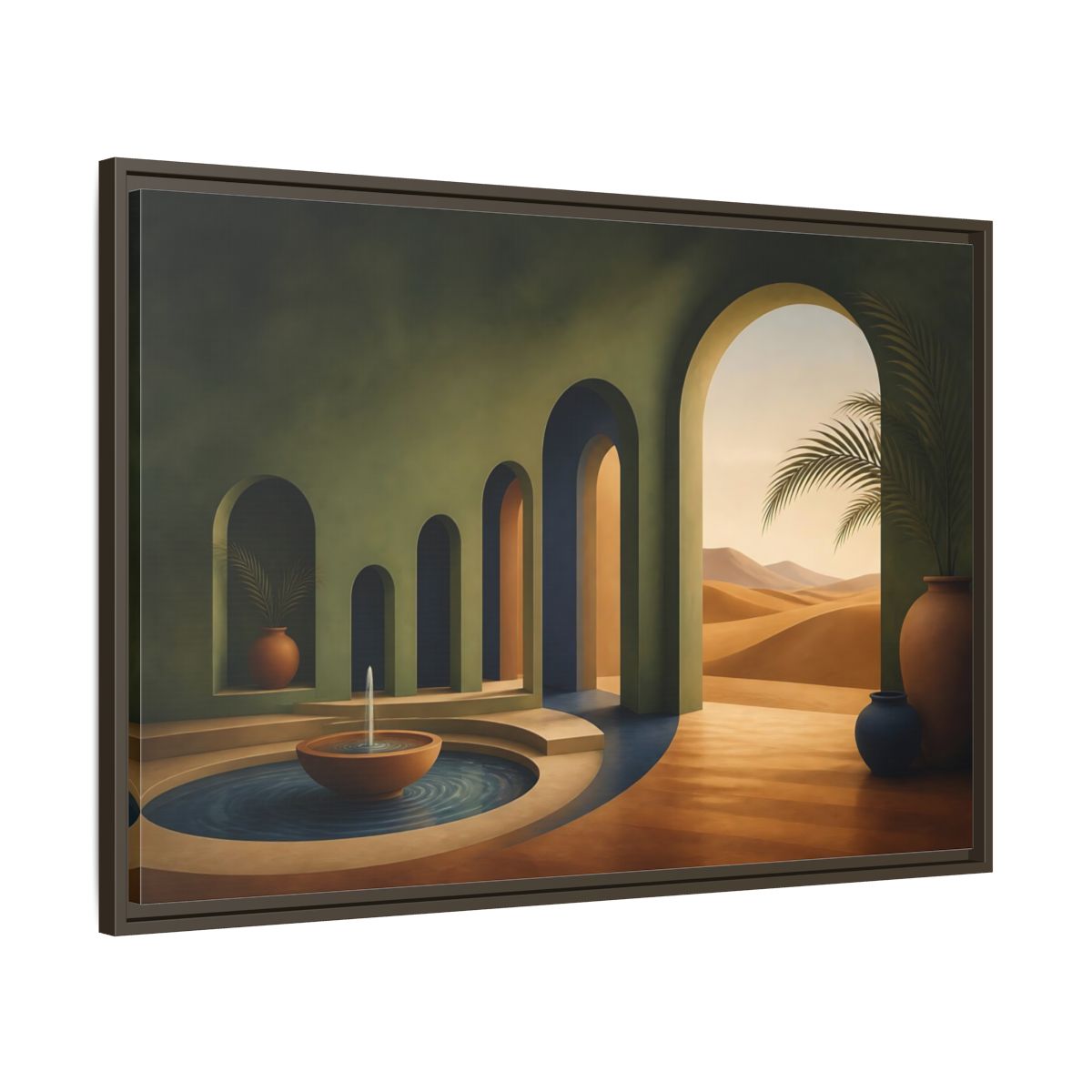 Main Mockup. Serene Desert Archway shown as framed canvas print