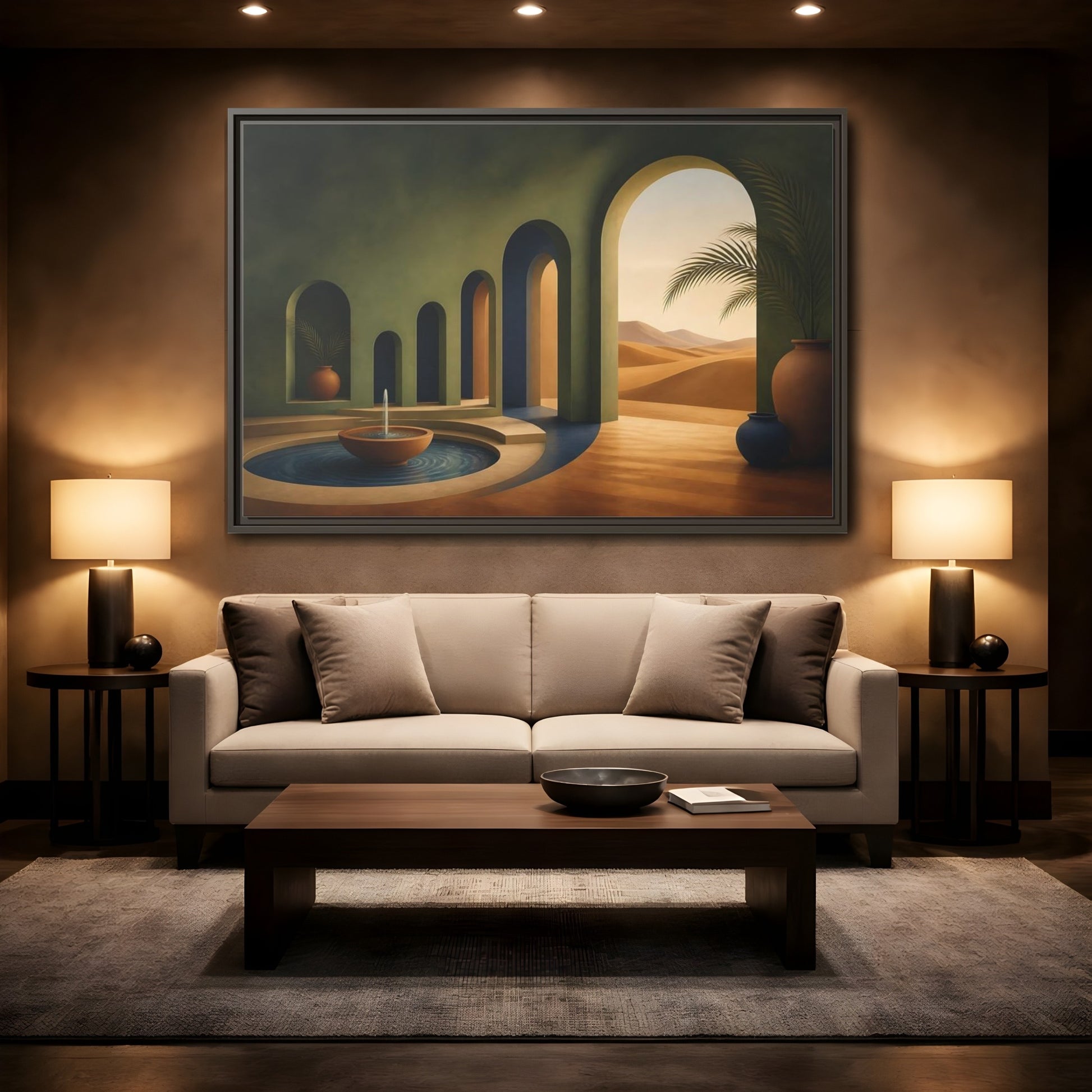 Mockup 2. Serene Desert Archway shown as framed canvas print