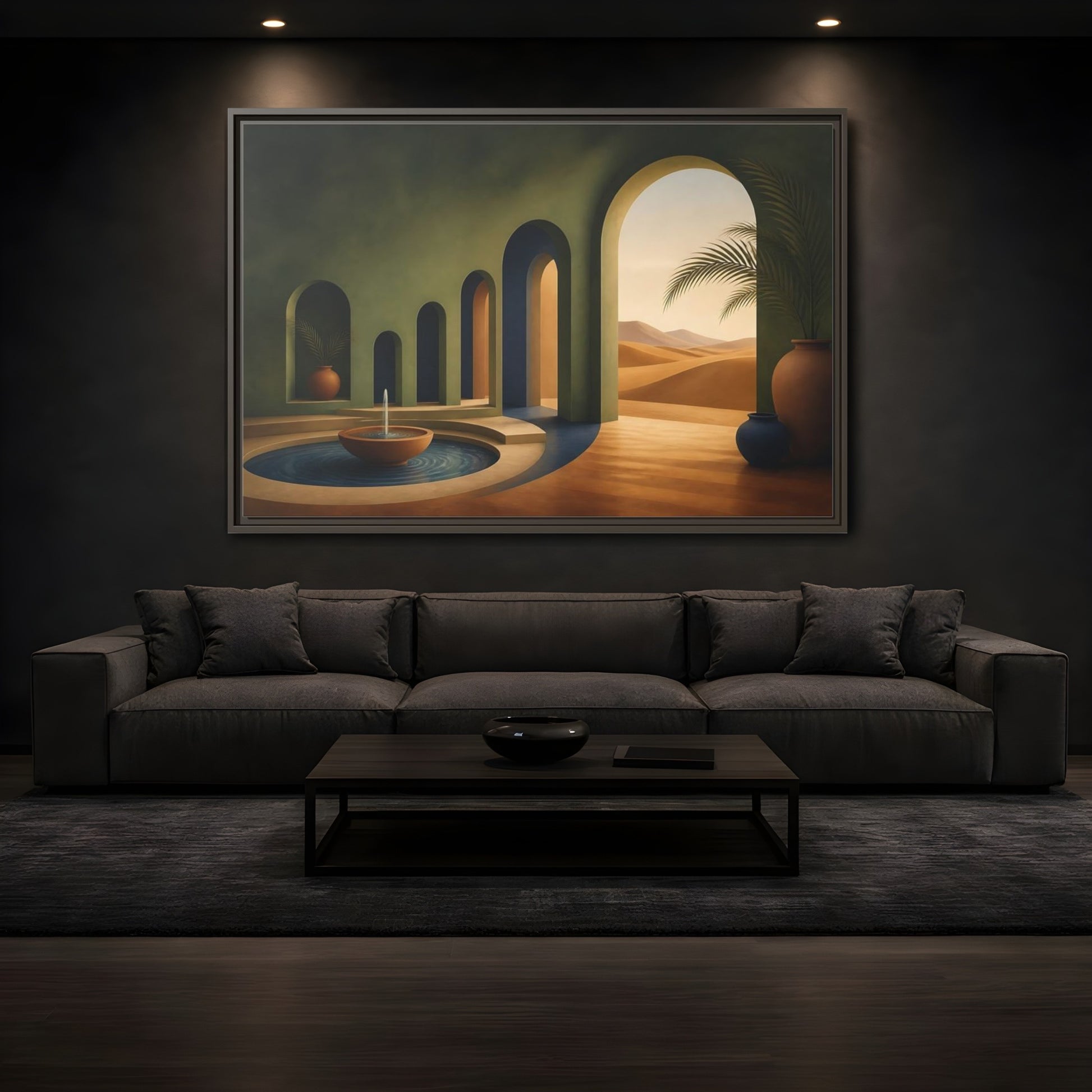Mockup 3. Serene Desert Archway shown as framed canvas print