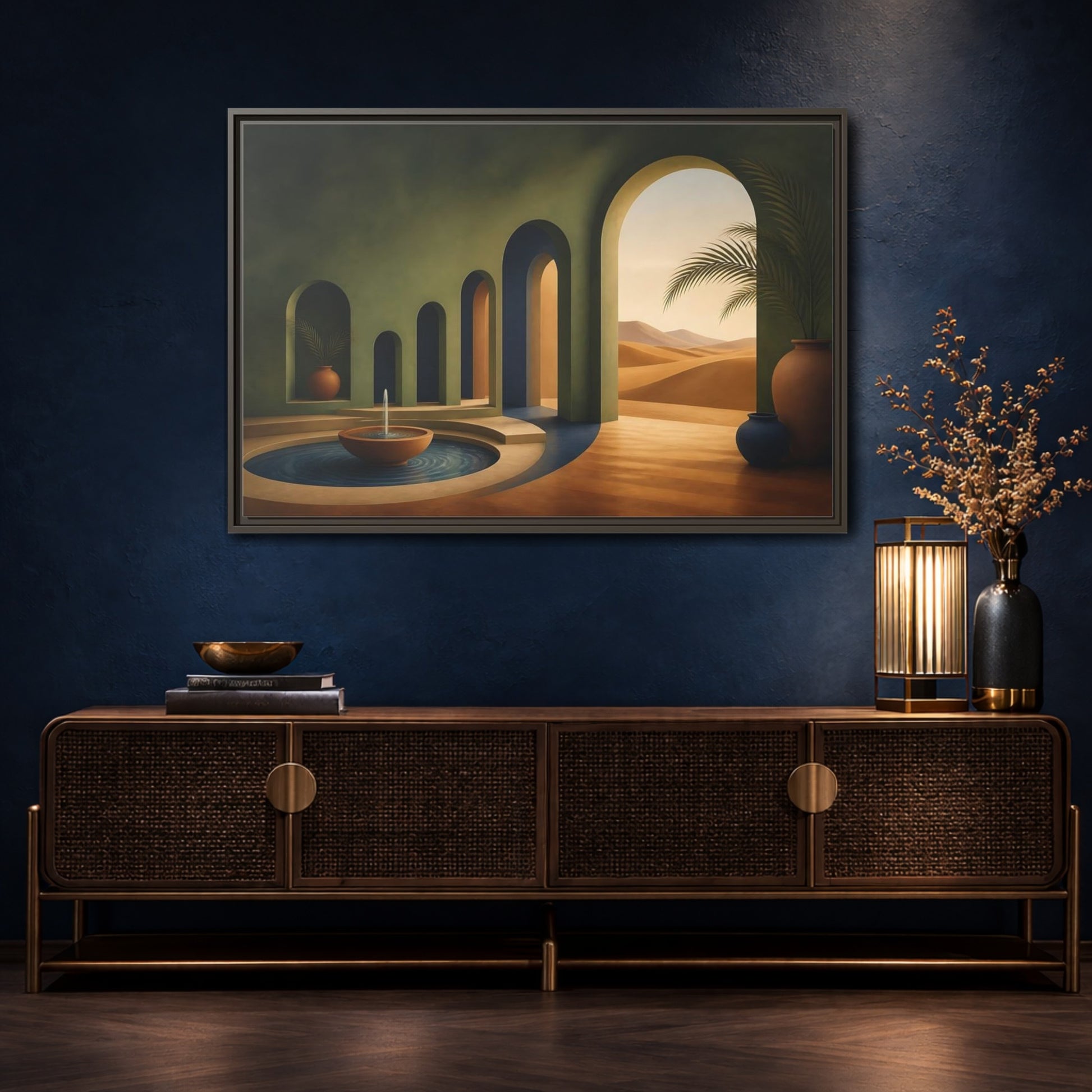 Mockup 4. Serene Desert Archway shown as framed canvas print
