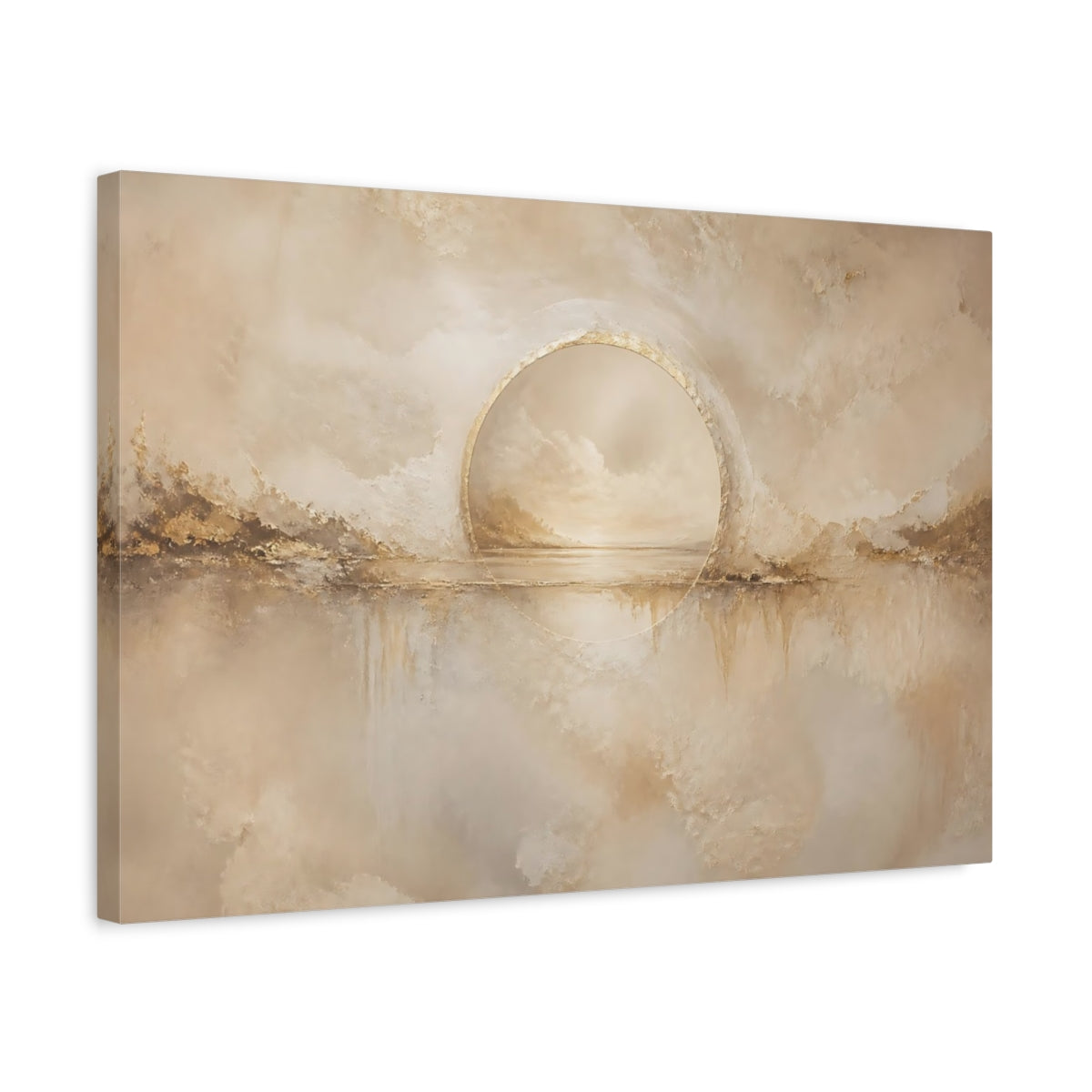Side Mockup 3. Serene Golden Portal shown as canvas print