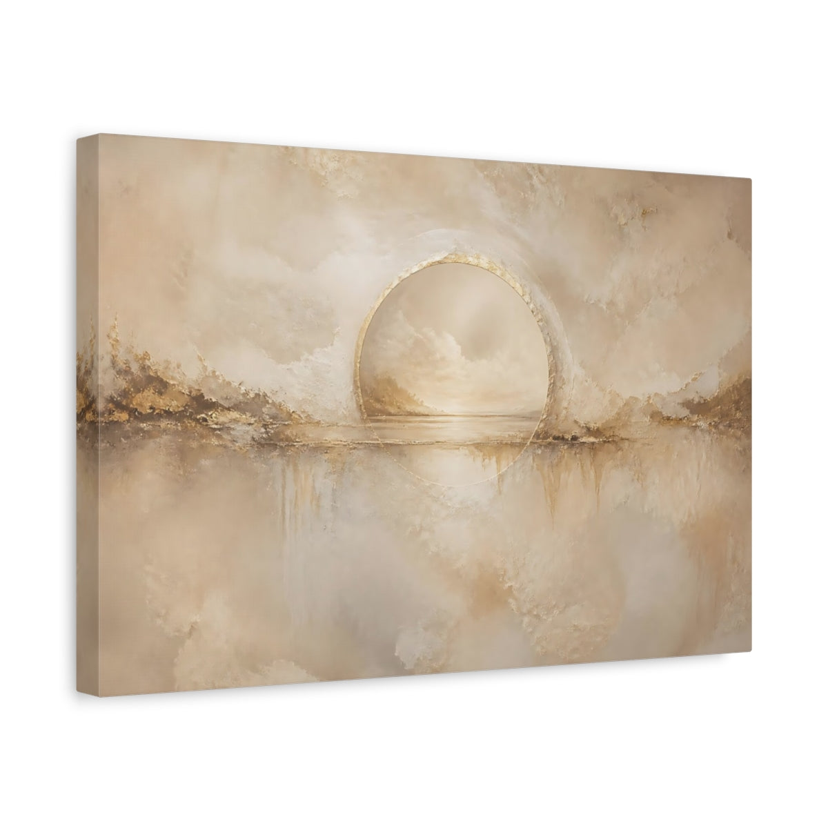 Side Mockup 4. Serene Golden Portal shown as canvas print