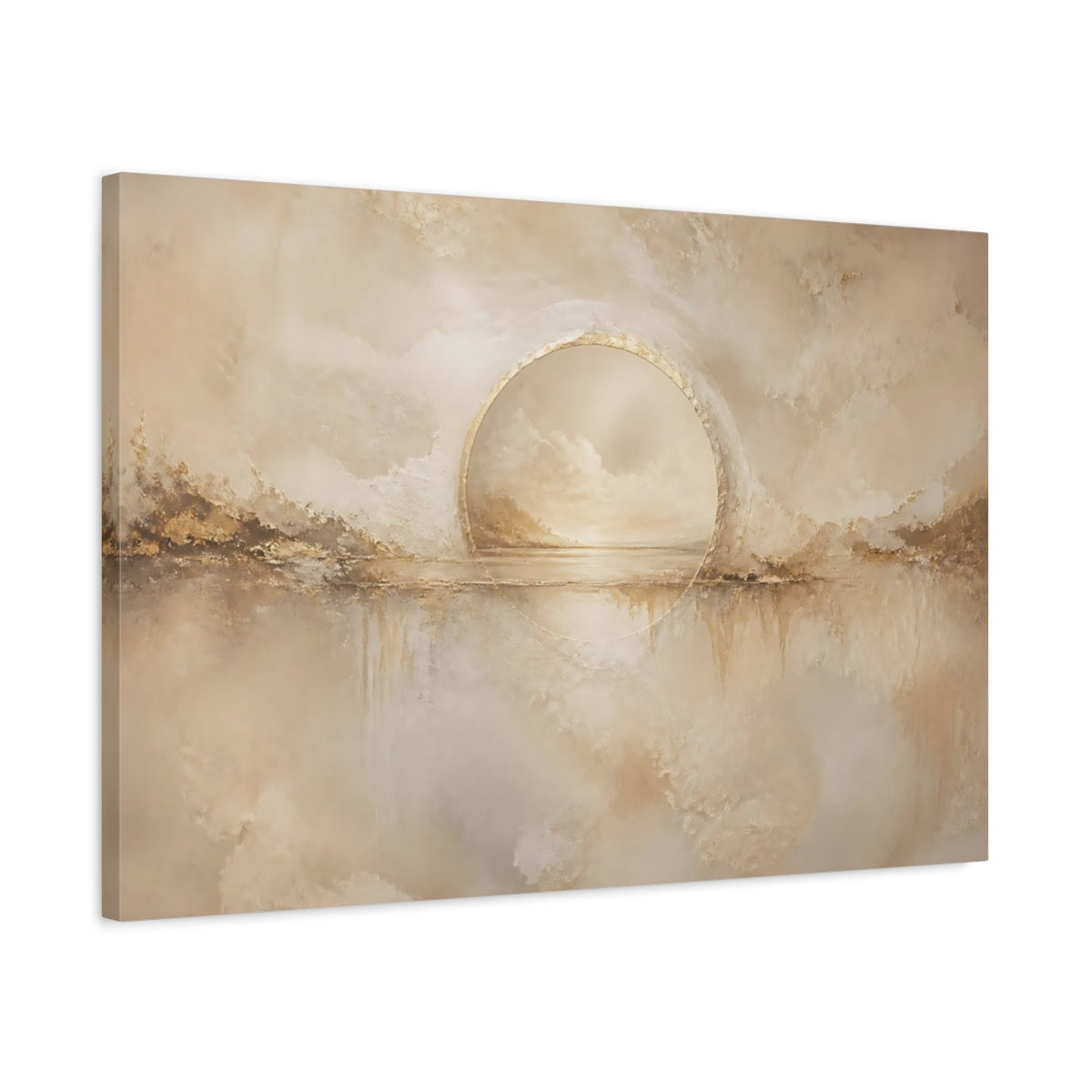Side Mockup 2. Serene Golden Portal shown as canvas print