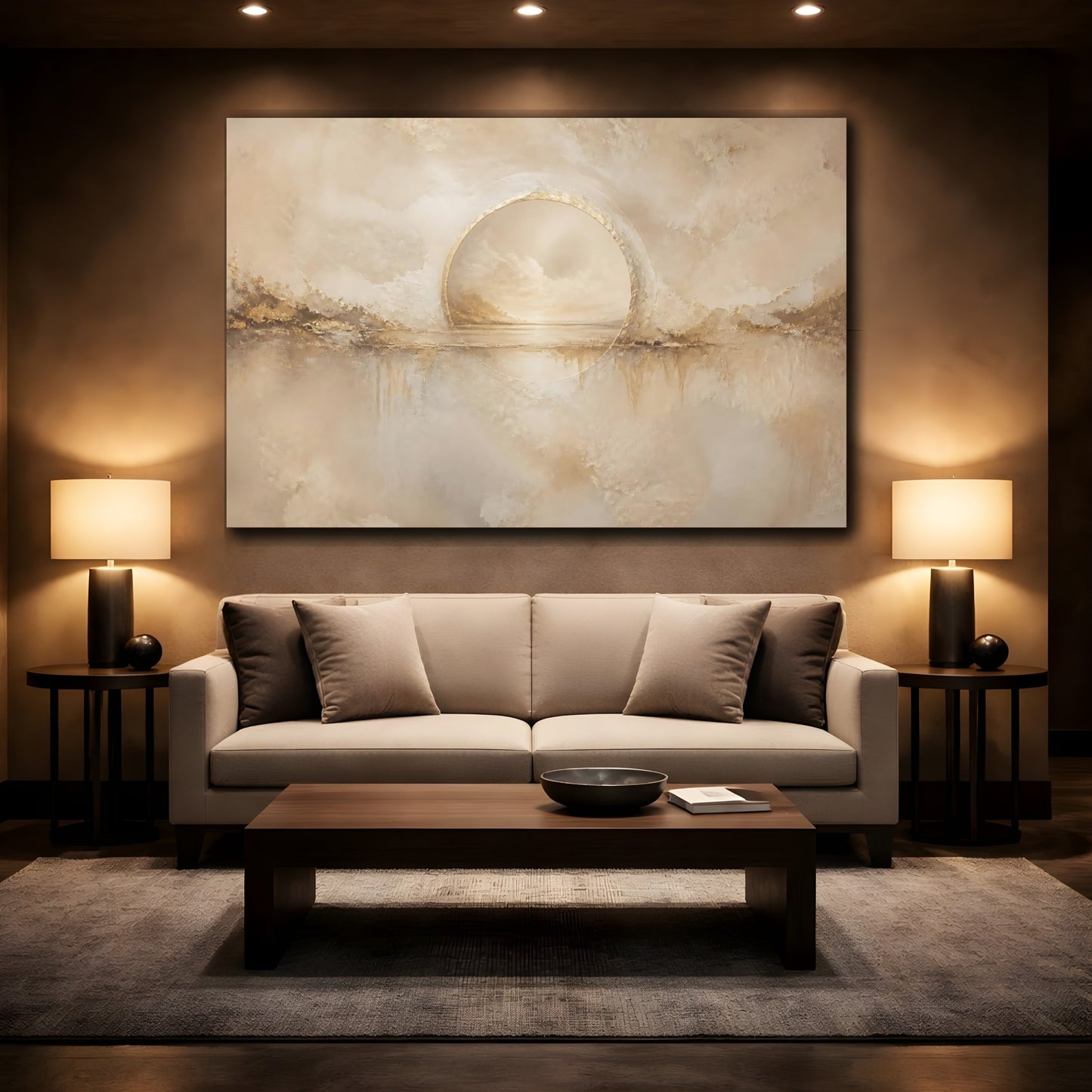 Mockup 2. Serene Golden Portal shown as canvas print