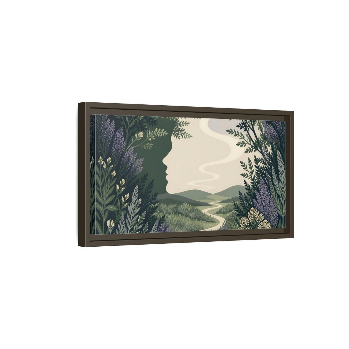 Side Mockup 7. Serene Meadow Silhouette shown as framed canvas print