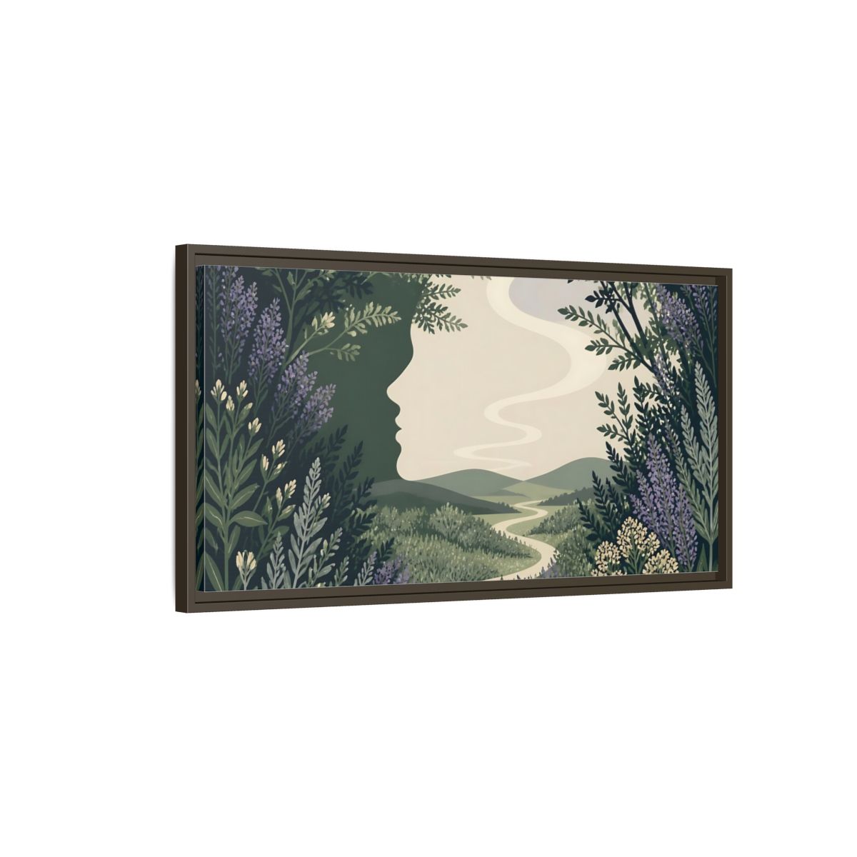 Main Mockup. Serene Meadow Silhouette shown as framed canvas print