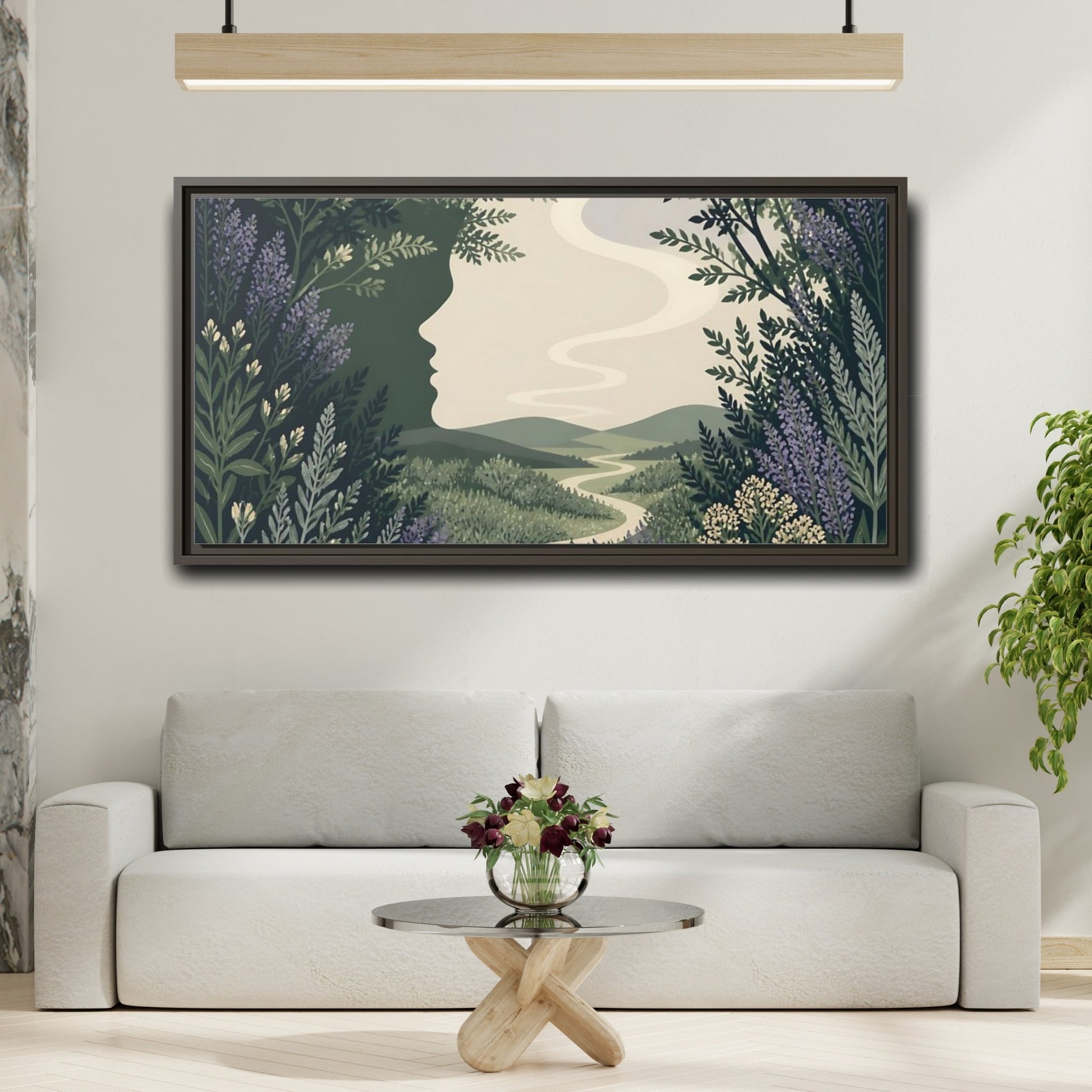 Mockup 2. Serene Meadow Silhouette shown as framed canvas print