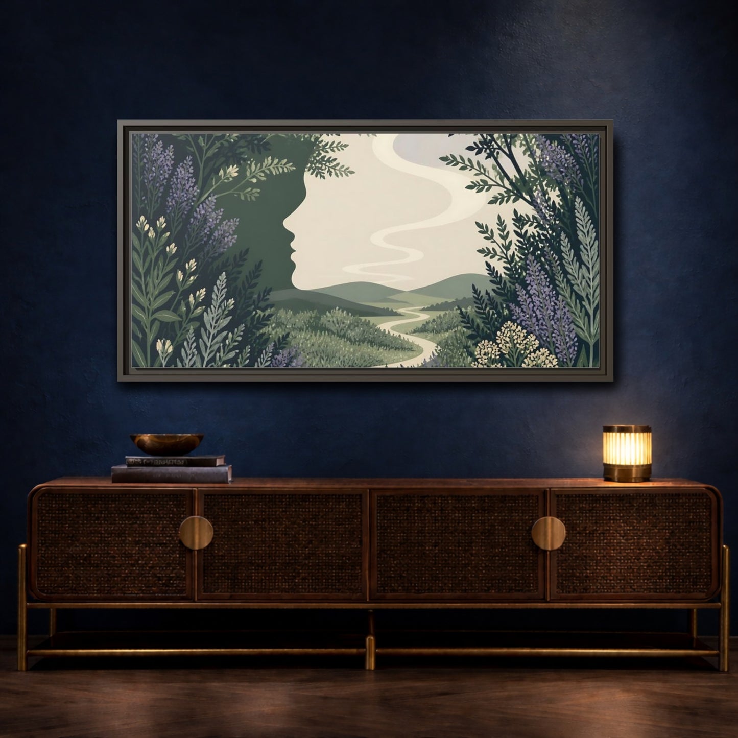 Mockup 4. Serene Meadow Silhouette shown as framed canvas print