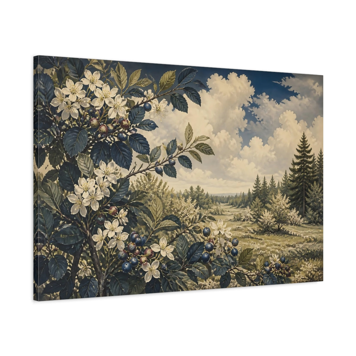 Main Mockup. Serviceberry Meadow Study shown as canvas print
