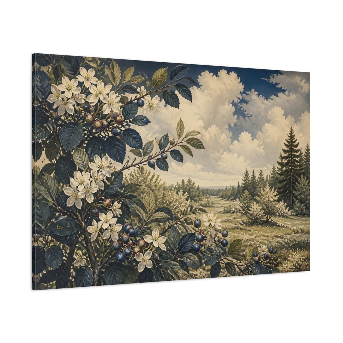 Side Mockup 1. Serviceberry Meadow Study shown as canvas print