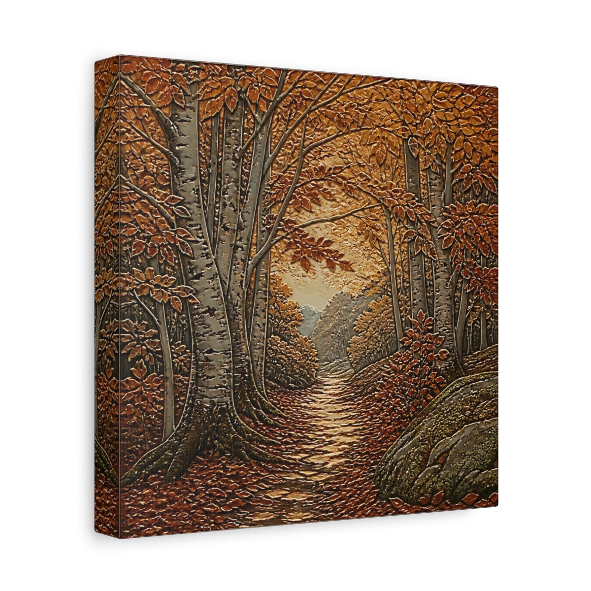 Side Mockup 9. Sgraffito Forest Path shown as canvas print