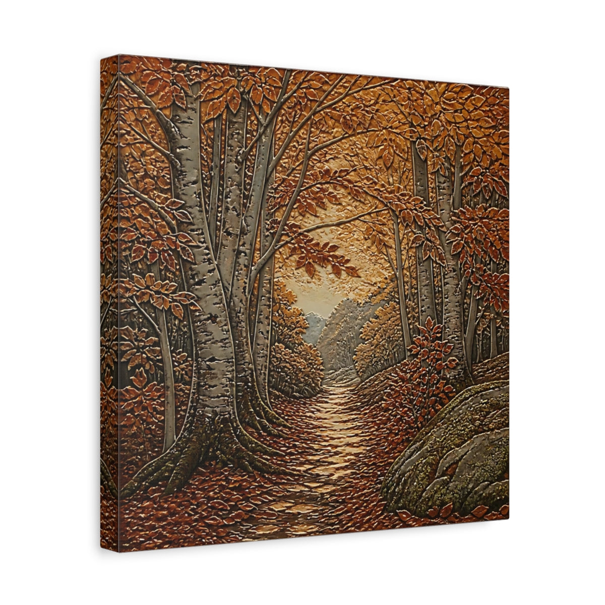 Side Mockup 7. Sgraffito Forest Path shown as canvas print