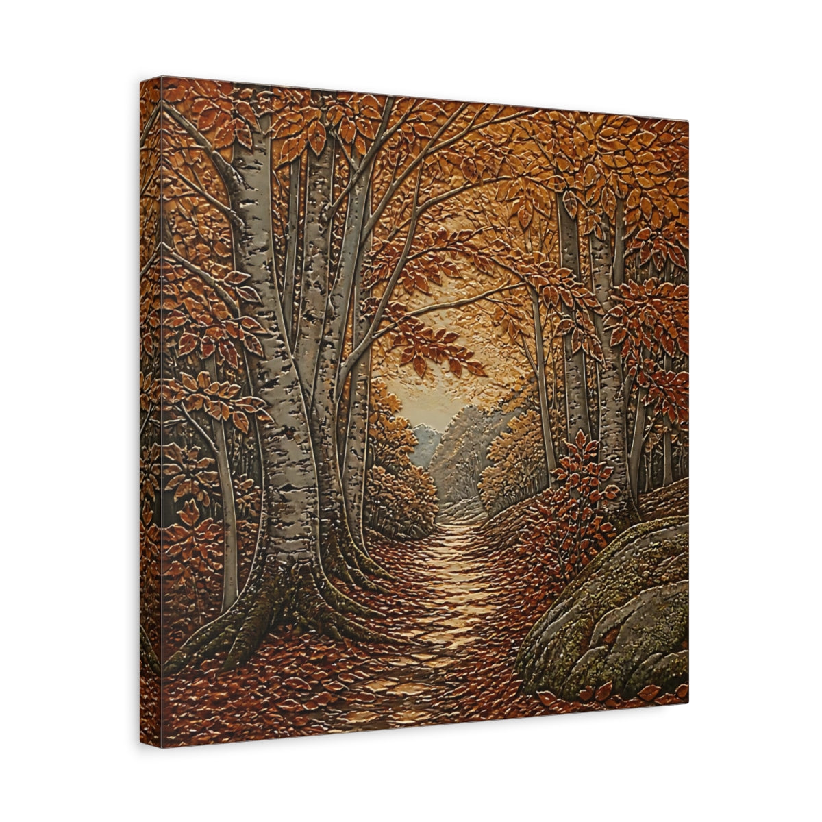 Side Mockup 6. Sgraffito Forest Path shown as canvas print