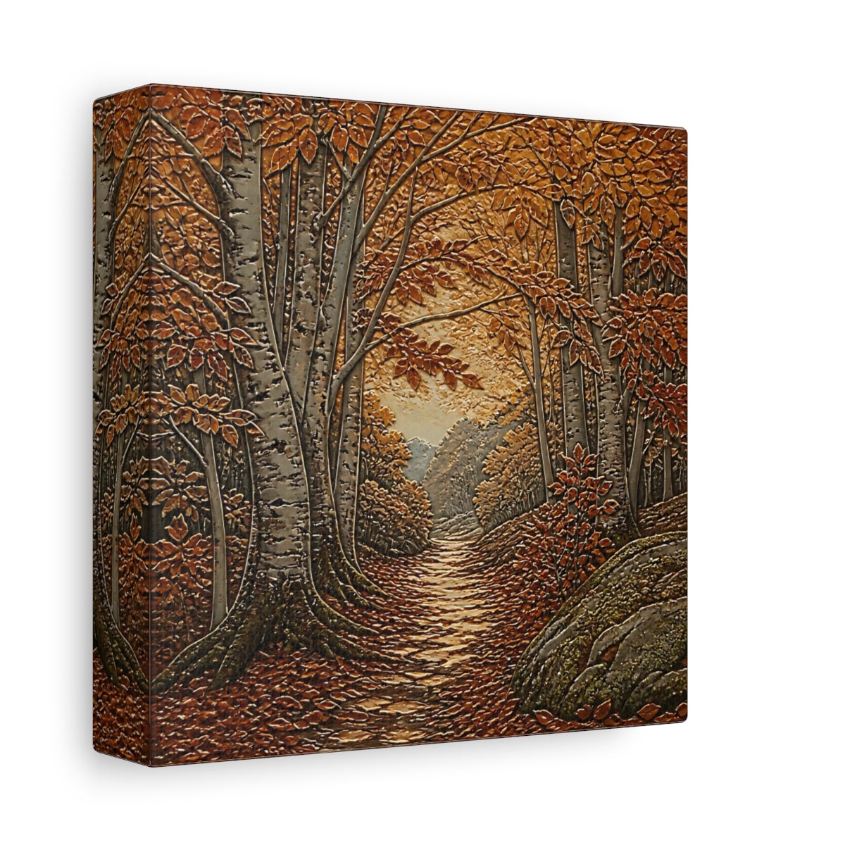 Side Mockup 2. Sgraffito Forest Path shown as canvas print