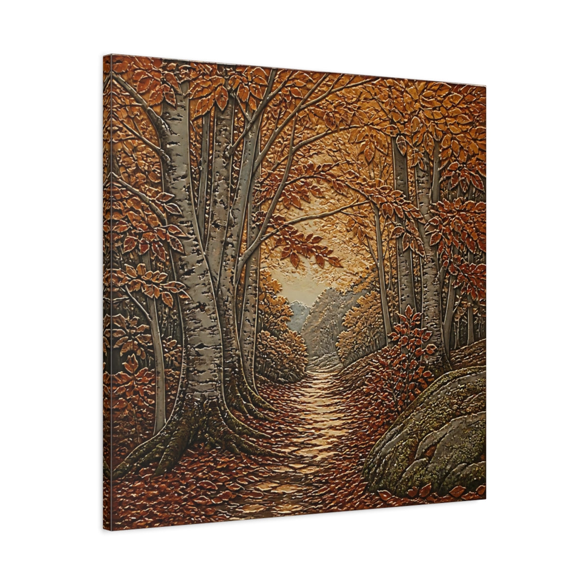 Side Mockup 3. Sgraffito Forest Path shown as canvas print
