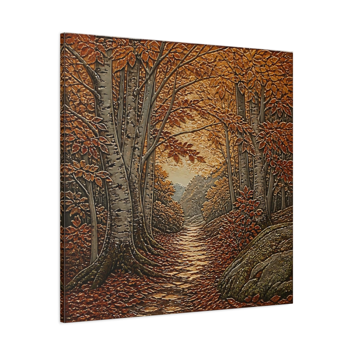 Side Mockup 1. Sgraffito Forest Path shown as canvas print