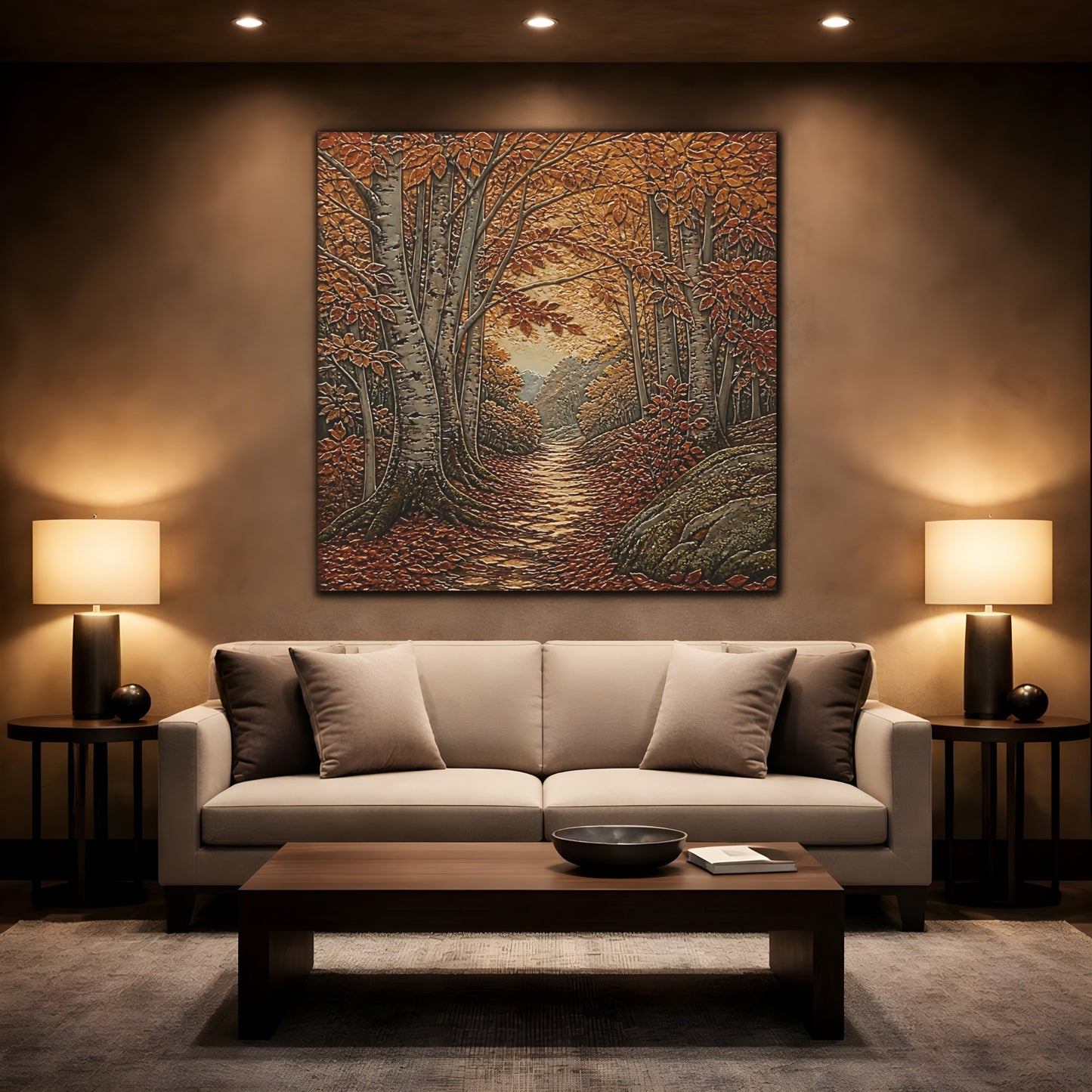 Mockup 2. Sgraffito Forest Path shown as canvas print