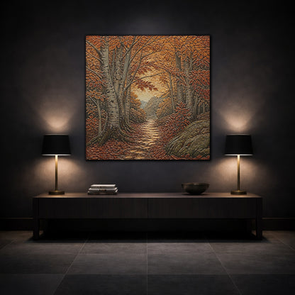 Mockup 3. Sgraffito Forest Path shown as canvas print