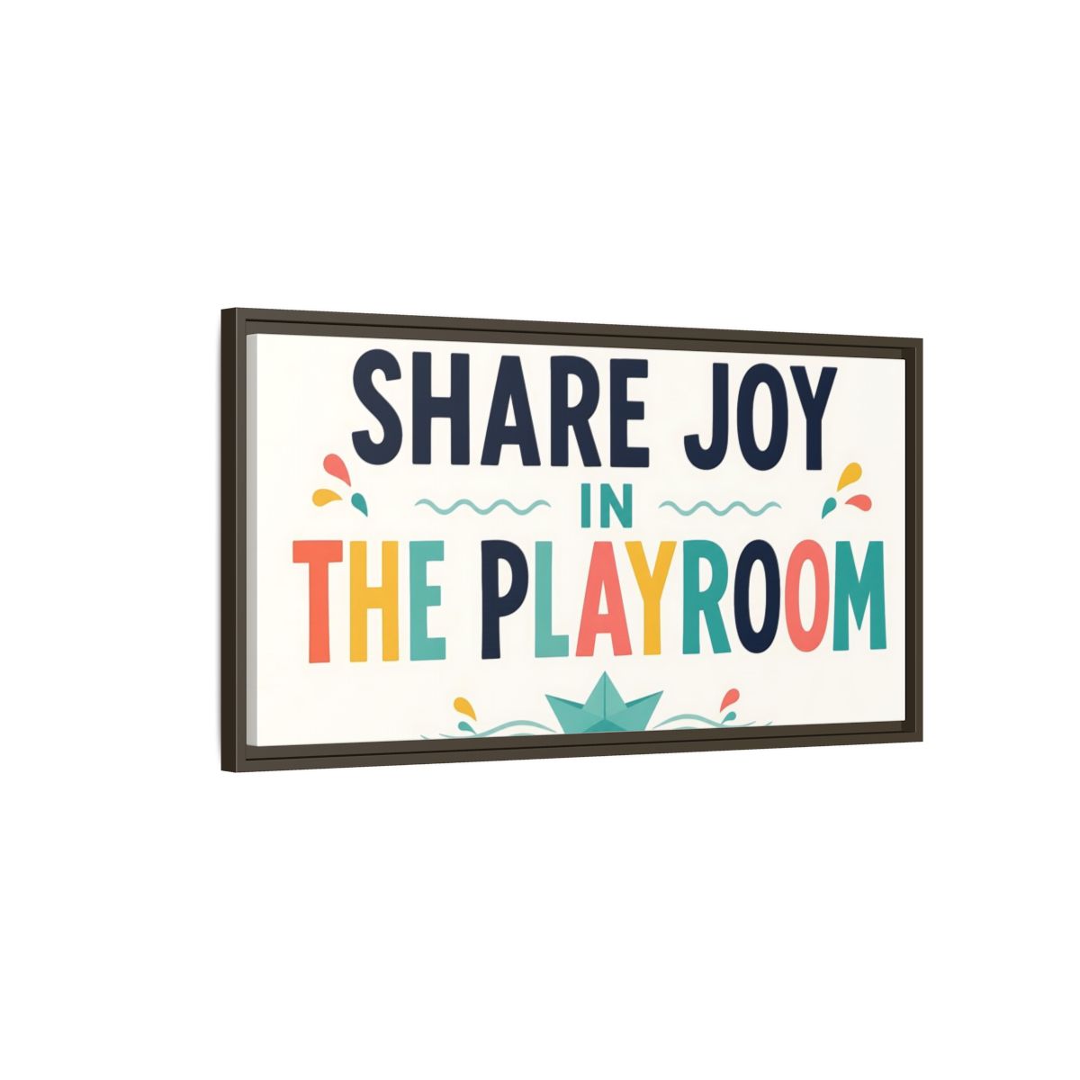 Main Mockup. Share Joy Playroom Art shown as framed canvas print