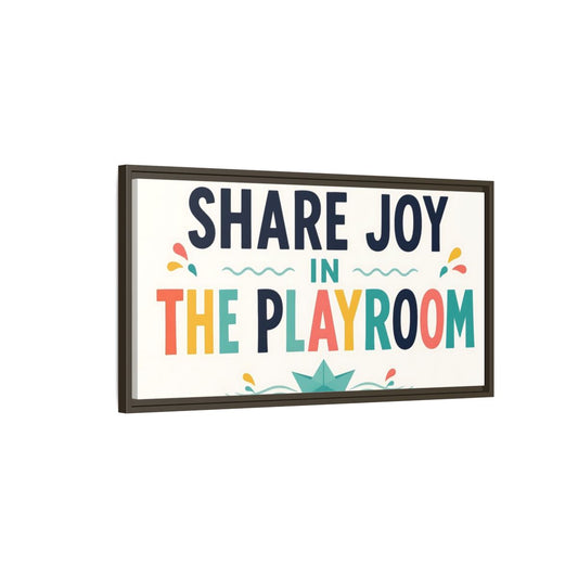 Main Mockup. Share Joy Playroom Art shown as framed canvas print