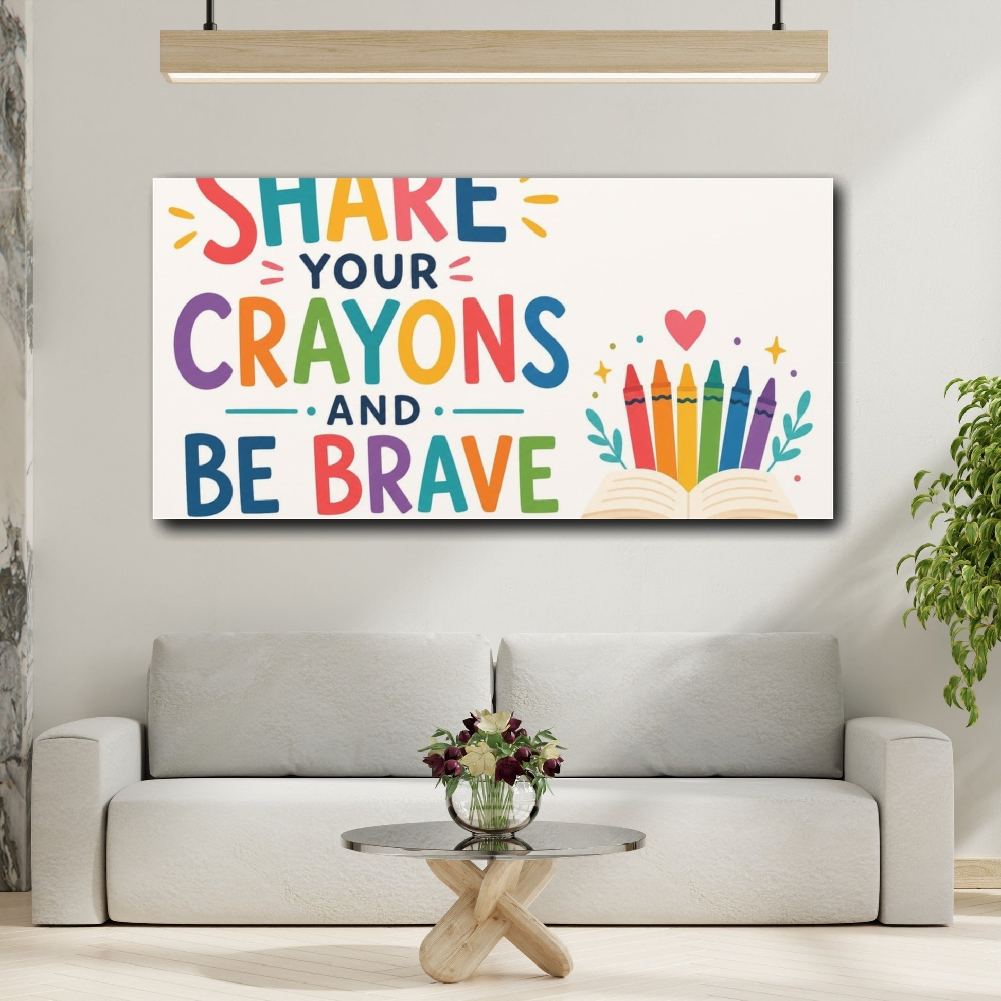 Mockup 2. Share Your Crayons And Be Brave shown as canvas print