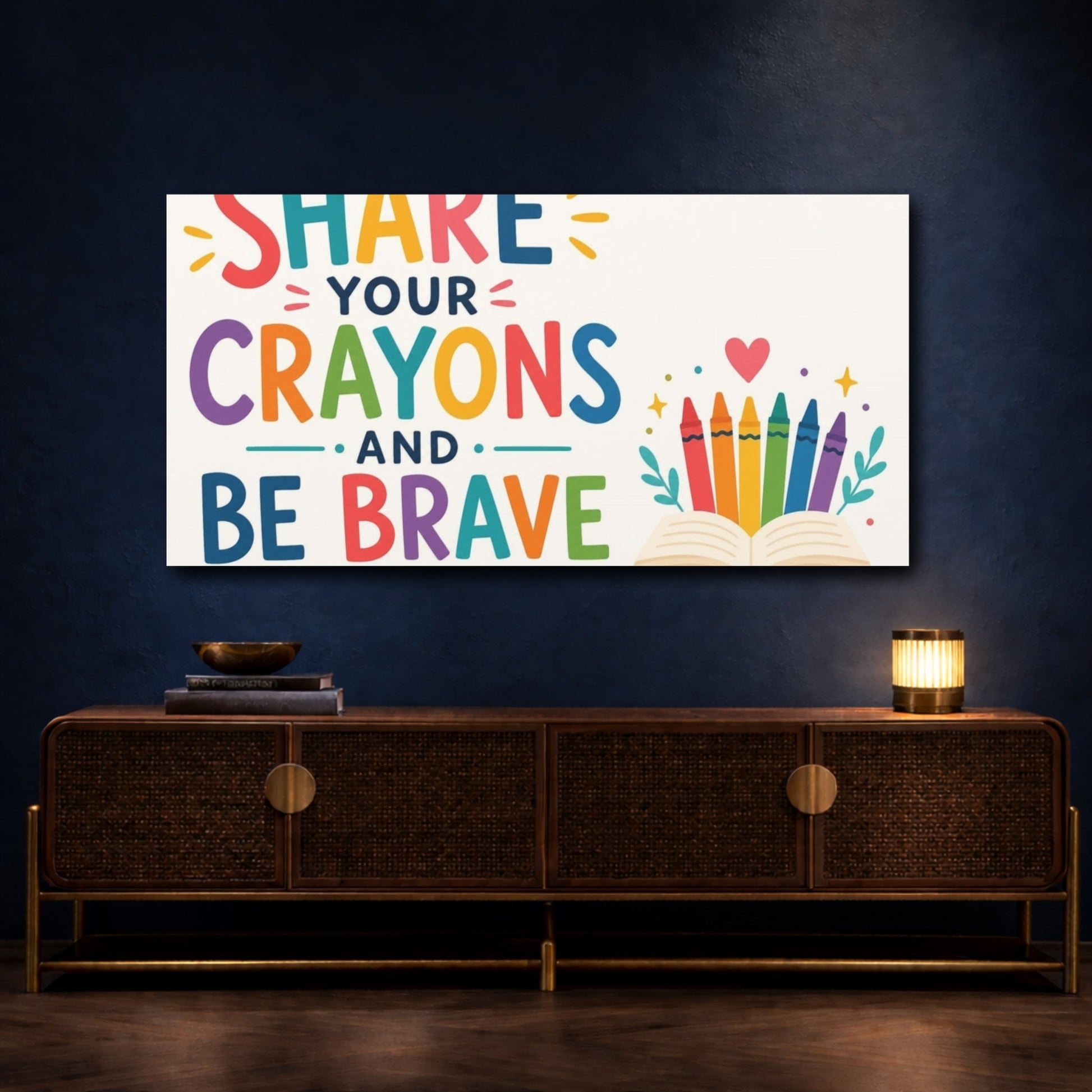 Mockup 4. Share Your Crayons And Be Brave shown as canvas print