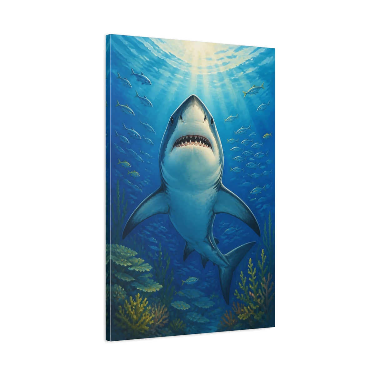 Main Mockup. Shark Animals Portrait shown as canvas print