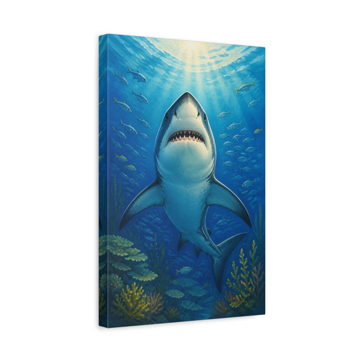 Side Mockup 4. Shark Animals Portrait shown as canvas print