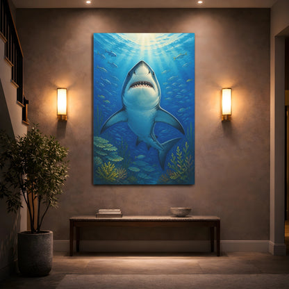 Mockup 2. Shark Animals Portrait shown as canvas print