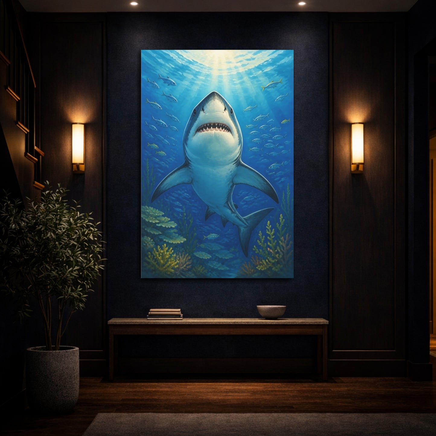 Mockup 4. Shark Animals Portrait shown as canvas print
